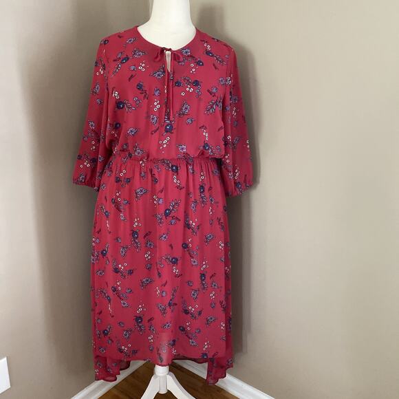 Lane Bryant Pink Blue Multi Floral 3/4 Sleeve Maxi Hi-Lo Dress Plus Size 18/20 - Picture 1 of 11